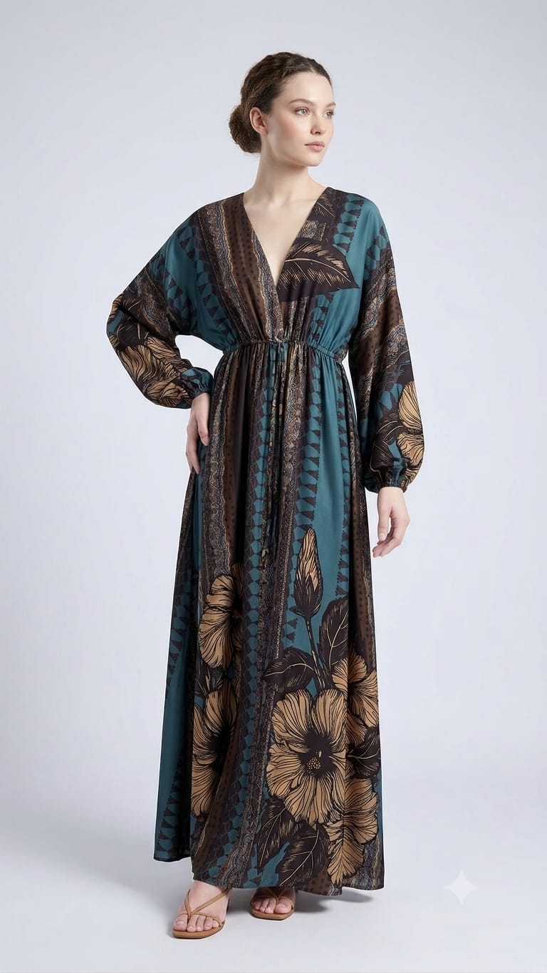 Mixed Print Satin Dress